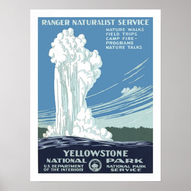 Póster Viaje de época de Yellowstone Vintage (Frente)