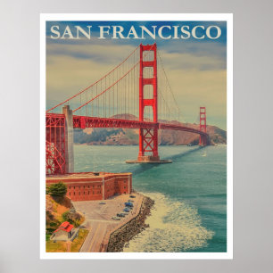 Póster Viaje de época del puente Golden Gate de San Franc