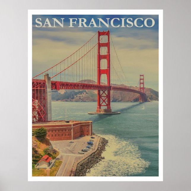 Póster Viaje de época del puente Golden Gate de San Franc (Frente)