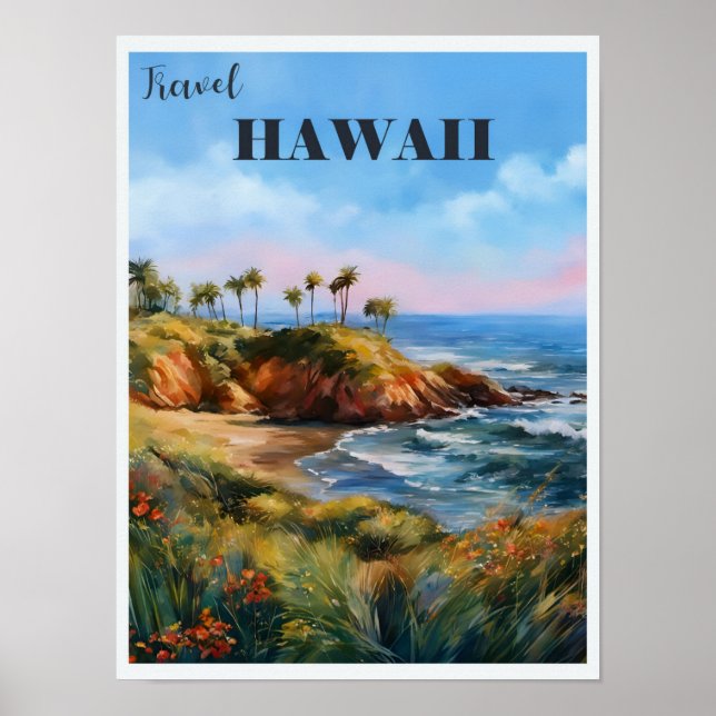 Póster Viaje de época Paraíso Tropical Hawái (Frente)