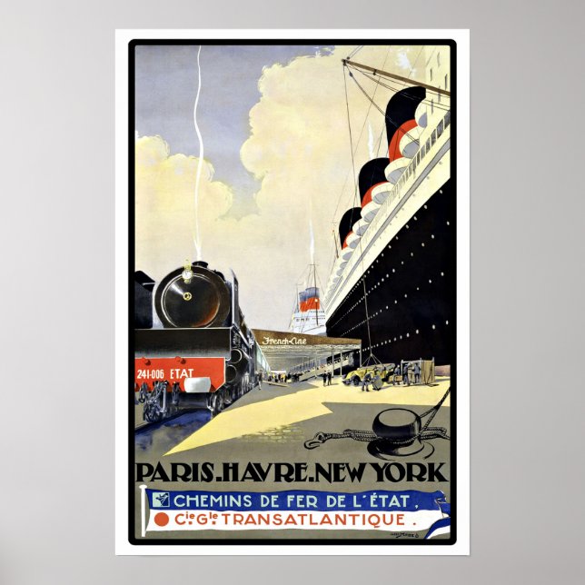 Póster Viaje de época Paris Havre Nueva York (Frente)