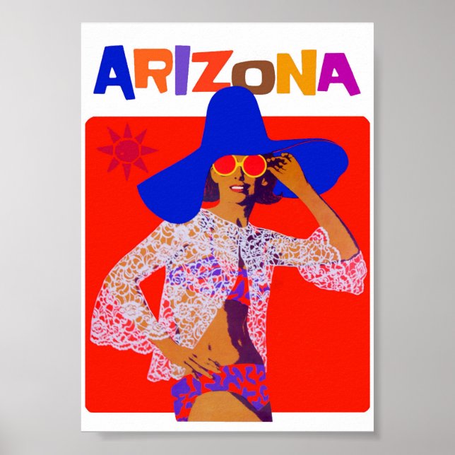 Póster Viaje de época retro colorido de Arizona (Frente)