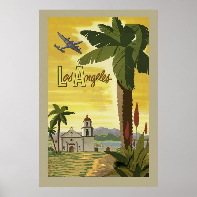 Póster Viaje de época retro de Los Ángeles California (Frente)