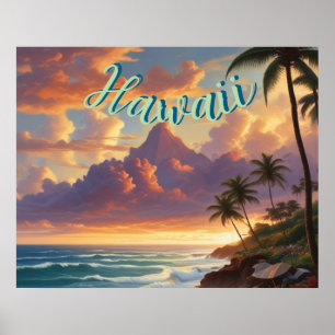 Póster Viaje de estilo vintage en Hawái Honolulu Mid-Paci