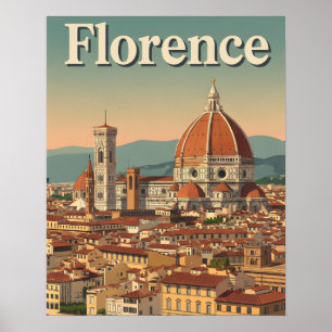 Póster Viaje de Florencia Vintage : Italia Retro