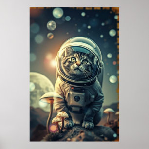 Póster Viaje de gato cósmico - Poster del espacio retro