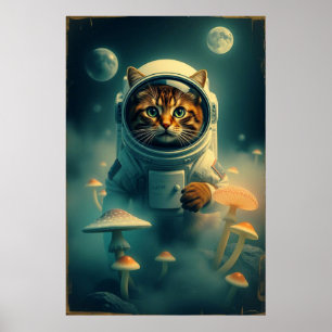Póster Viaje de gatos cósmicos: Sueños del espacio retro