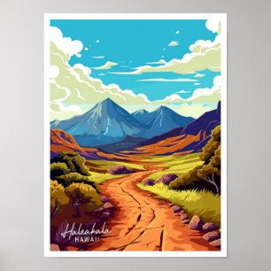 Póster Viaje de Haleakala Hawaii ilustracion de cosecha