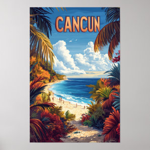 Póster Viaje de Ilustracion de Cancún Beach México