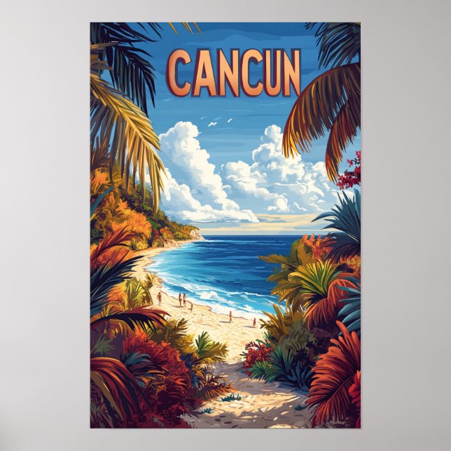 Póster Viaje de Ilustracion de Cancún Beach México (Frente)
