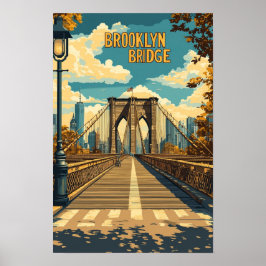Póster Viaje de Ilustracion de época en Brooklyn Bridge N