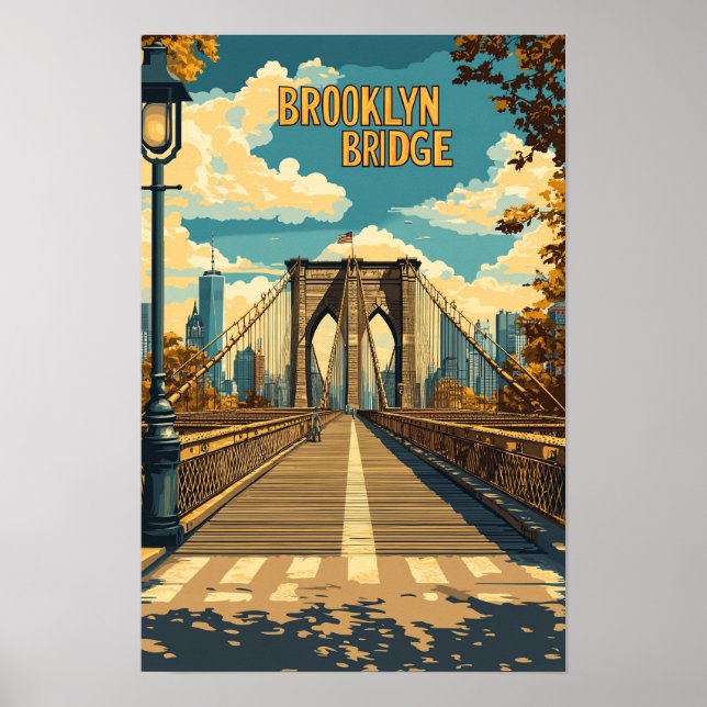 Póster Viaje de Ilustracion de época en Brooklyn Bridge N (Frente)