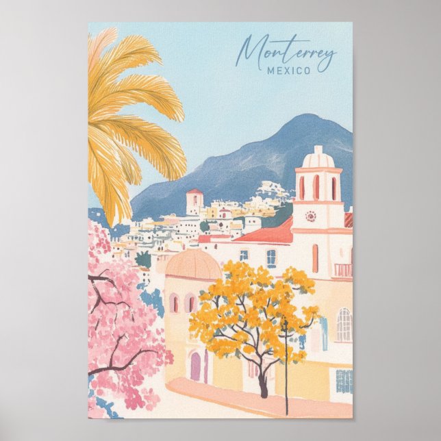 Póster Viaje de Ilustracion de pintura goache en México d (Frente)