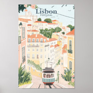 Póster Viaje de Ilustracion de pintura goache en Portugal