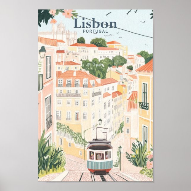 Póster Viaje de Ilustracion de pintura goache en Portugal (Frente)