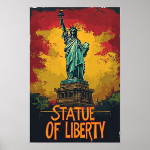 Póster Viaje de Ilustracion vintage con estatua de la lib