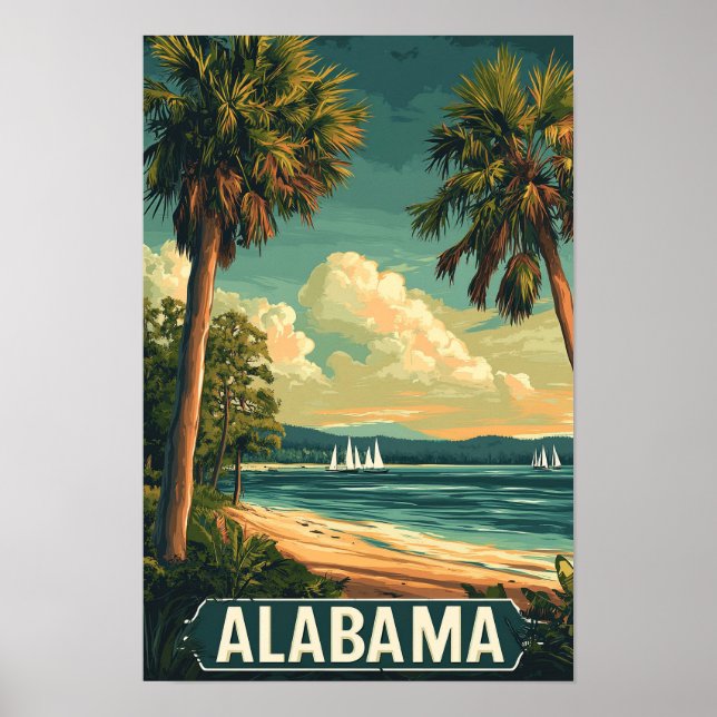 Póster Viaje de Ilustracion Vintage de Alabama USA (Frente)