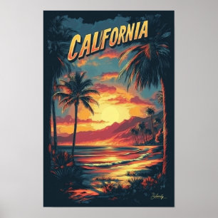 Póster Viaje de Ilustracion Vintage de California USA