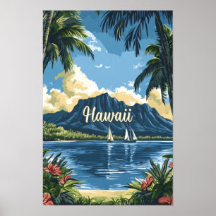 Póster Viaje de Ilustracion Vintage de Hawaii USA