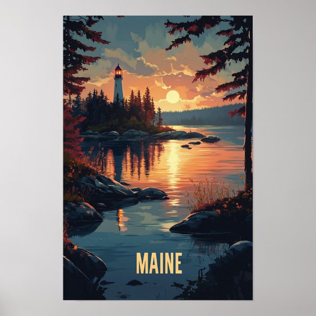 Póster Viaje de Ilustracion Vintage de Maine USA (Frente)