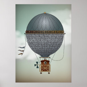 Póster Viaje de Indigon el Steampunk del dirigible del