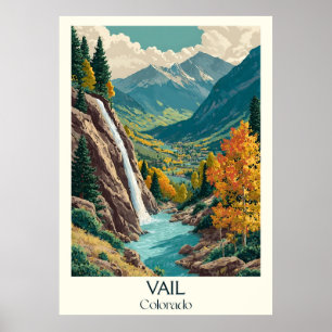 Póster Viaje de la cascada de la montaña Vintage Colorado