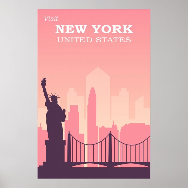 Póster Viaje de la ciudad de Nueva York con cosecha rosa (Frente)