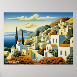 Póster Viaje de la isla Santorini con pintura al petróleo