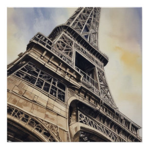 Póster Viaje de la Torre Eiffel de París por la Ciudad de