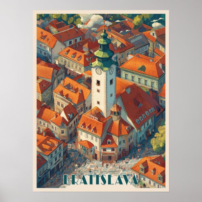 Póster Viaje de la Vieja Bratislava Eslovaquia, Torre de  (Frente)