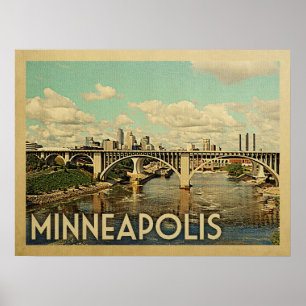 Póster Viaje de la vieja ciudad de Minneapolis Minnesota