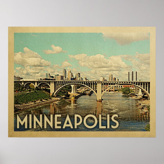 Póster Viaje de la vieja ciudad de Minneapolis Minnesota (Frente)