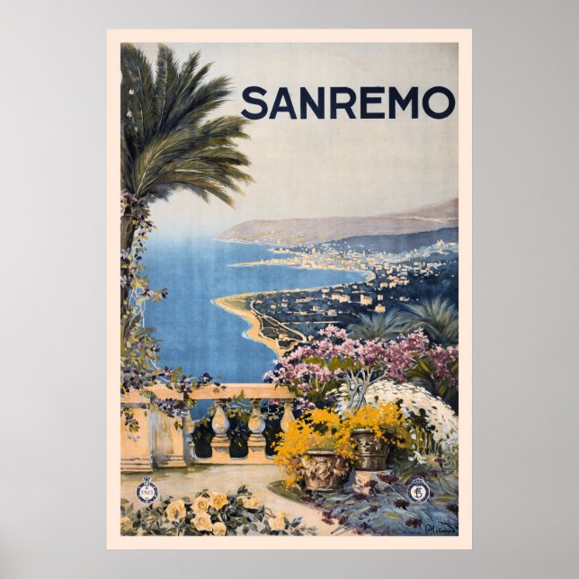 Póster Viaje de Litho Vintage y Sanremo Italia (Frente)