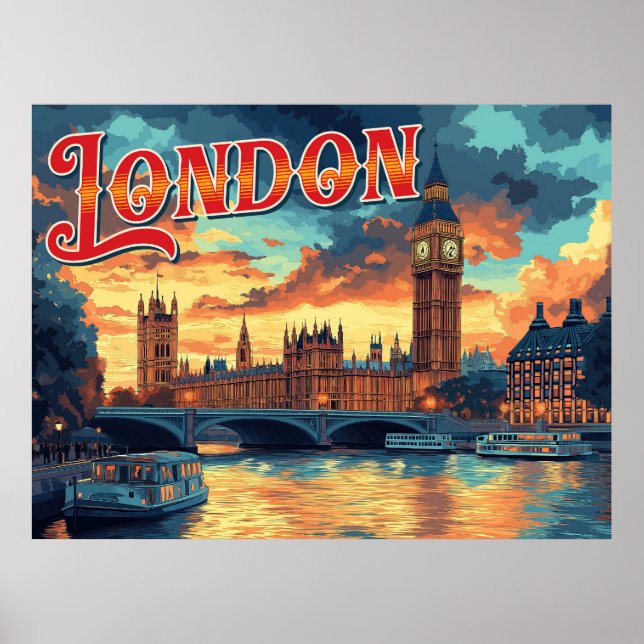 Póster Viaje de Londres Vintage (Frente)