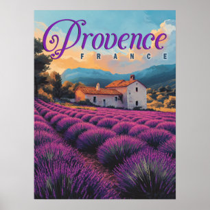 Póster Viaje de los campos de lavanda de la Provenza Vint