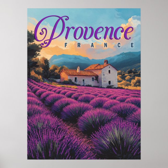 Póster Viaje de los campos de lavanda de la Provenza Vint (Frente)