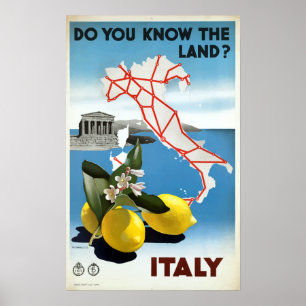 Póster Viaje de los limones de Italia del vintage