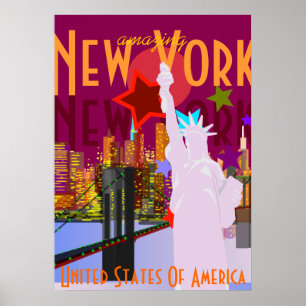 Póster Viaje de Nueva York del vintage
