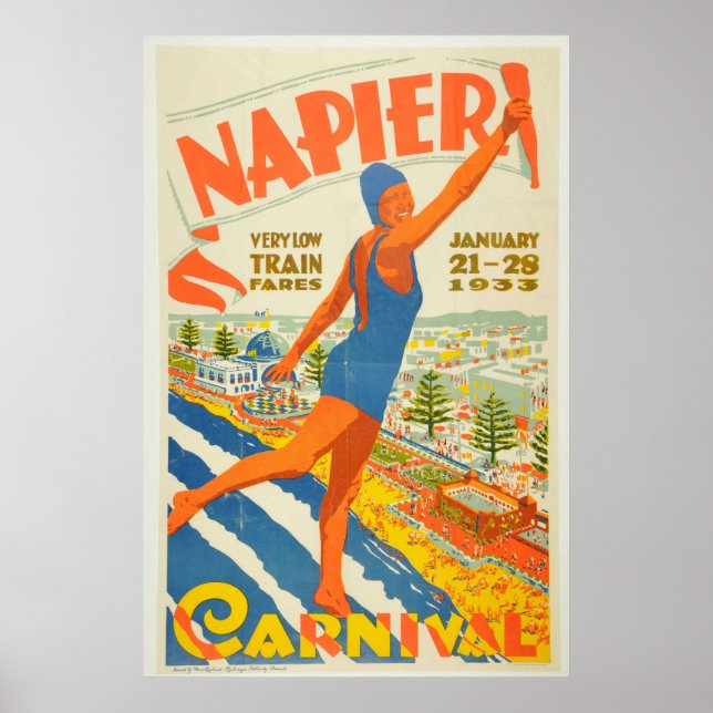 Póster Viaje de Nueva Zelanda al Carnaval de Napier (Frente)