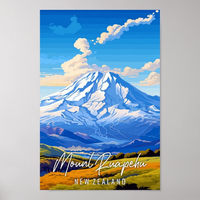 Póster Viaje de Nueva Zelanda al monte Ruapehu (Frente)