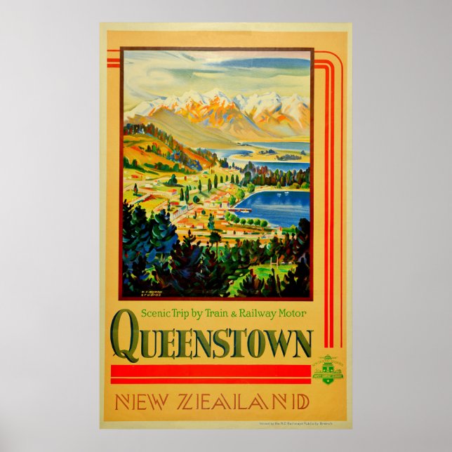 Póster Viaje de Nueva Zelanda en Queenstown (Frente)
