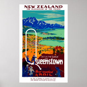 Póster Viaje de Nueva Zelanda en Queenstown