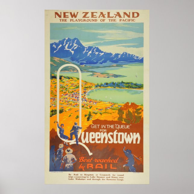 Póster Viaje de Nueva Zelanda en Queenstown (Frente)