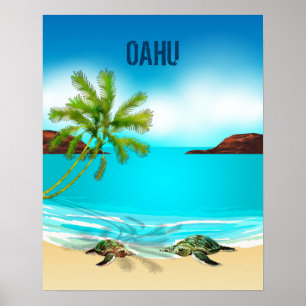 Póster Viaje de Oahu Hawaii