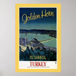 Póster Viaje de oro de Estambul Turquía del cuerno del