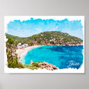 Póster Viaje de paisajes de playa de Ibiza España