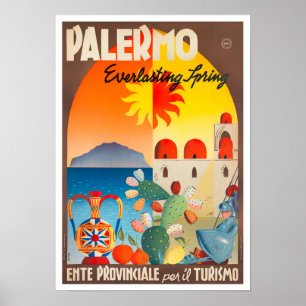 Póster Viaje de Palermo Italia vintage