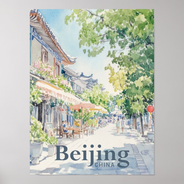 Póster Viaje de pintura acuática de Beijing China (Frente)