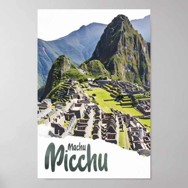 Póster Viaje de pintura acuática de Machu Picchu Perú (Frente)