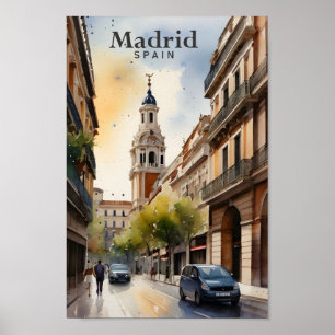 Póster Viaje de pintura acuática de Madrid España
